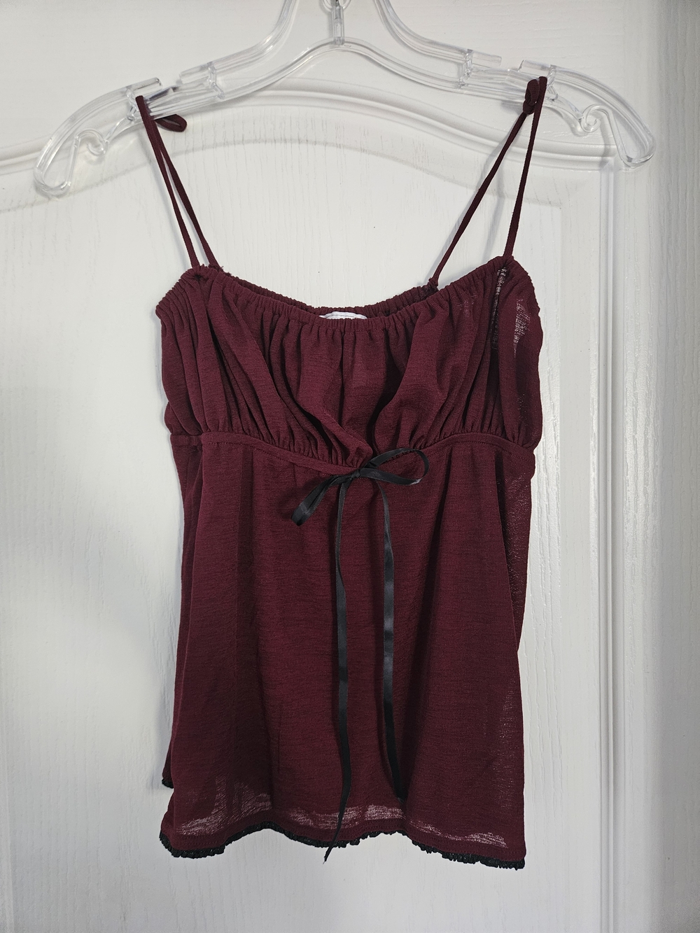 mine Burgundy Y2k Babydoll Top With Front Ribbon Fits A Small